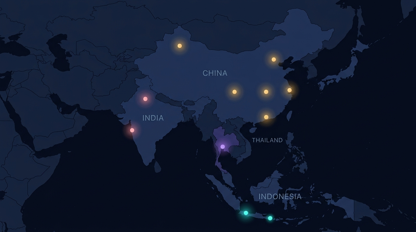 Map of ABC Media Myanmar clients across Asia - China, India, Indonesia, Thailand